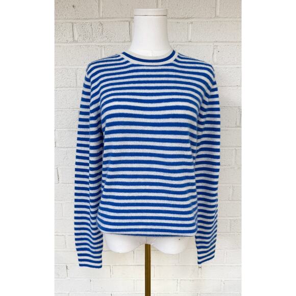 Banana Republic Blue White Striped Cashmere Crew Neck Pullover Sweater Small - Picture 1 of 8